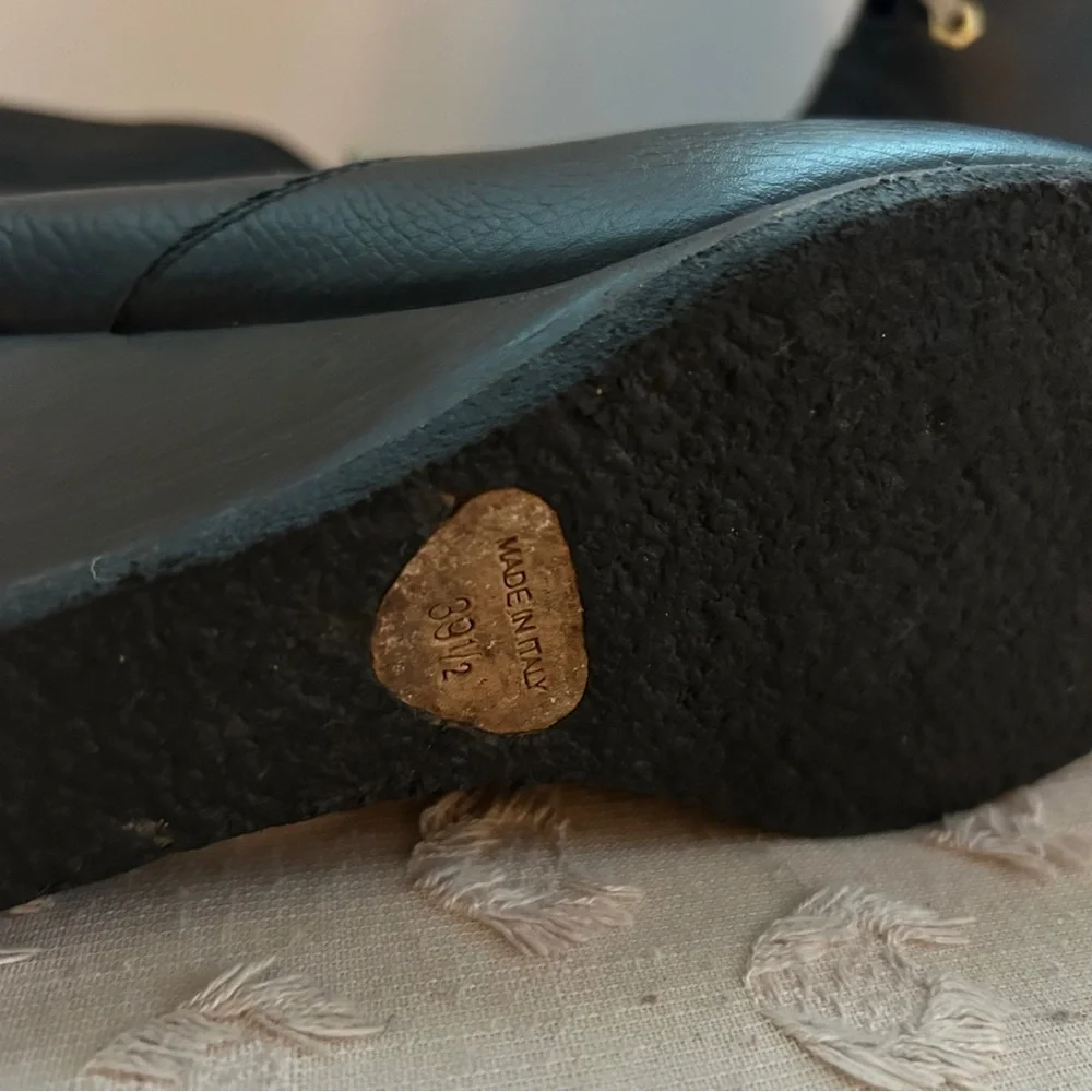 Chloe Wedge Lace Up Leather Heeled Ankle Boot Scallop Detail Black Leather 39 - Picture 7 of 15